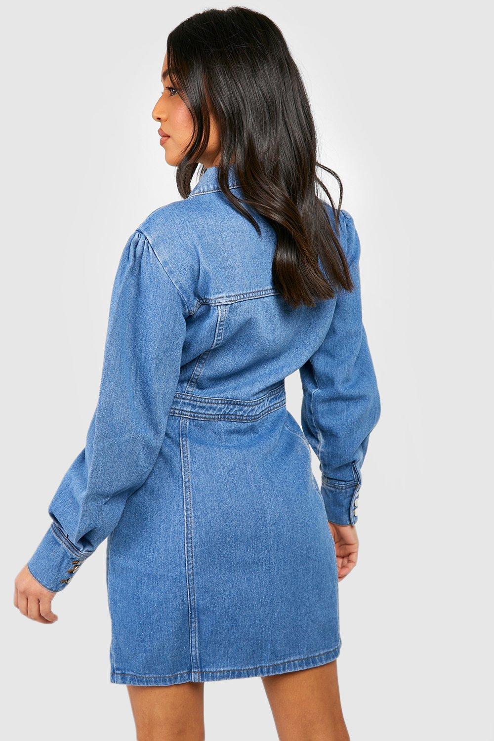 Long sleeve denim mini dress sale